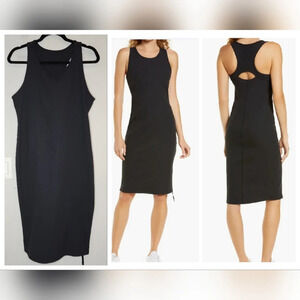 Zella Live In Cutout Stretch Rib Black Tank Dress Side Zip Shelf Bra Sz Large.